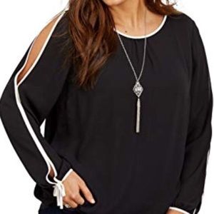 MAURICES Black Chiffon Long Sleeve Slit Blouse 0X